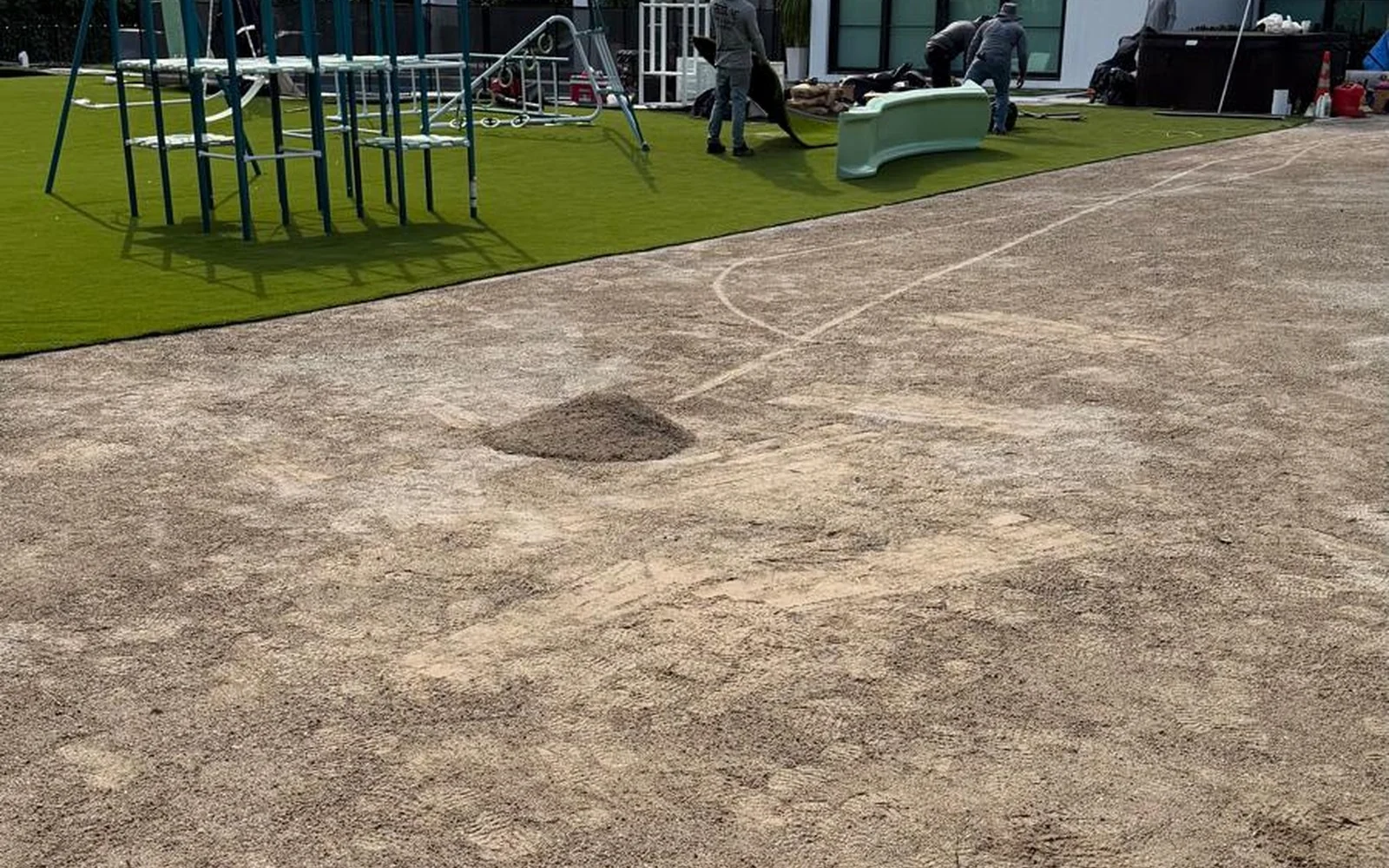 Prepared backyard surface during garden remodeling