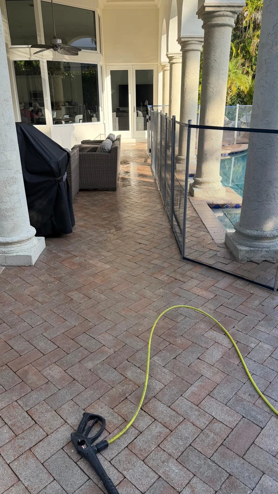 Finished outdoor living area with cleaned residential pavers