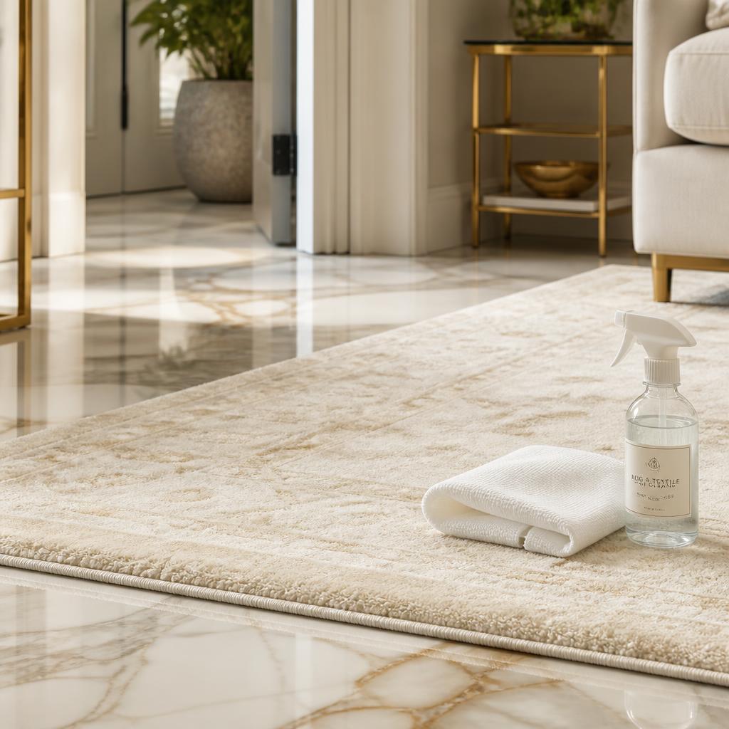 Area rug cleaning on marble flooring — sample photo, real project pending.